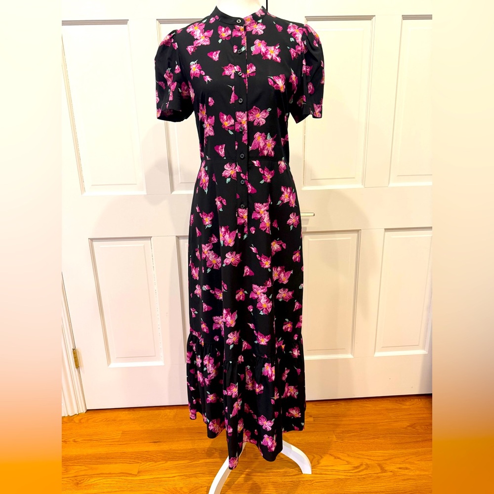 ALC Floral Black and Pink Silk Dress Sz 4